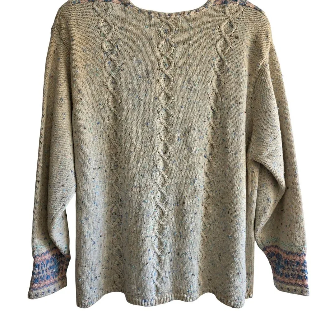 1990s Jantzen Embroidered Large Cable Knit Cardigan Grandma Cottage Deadstock
